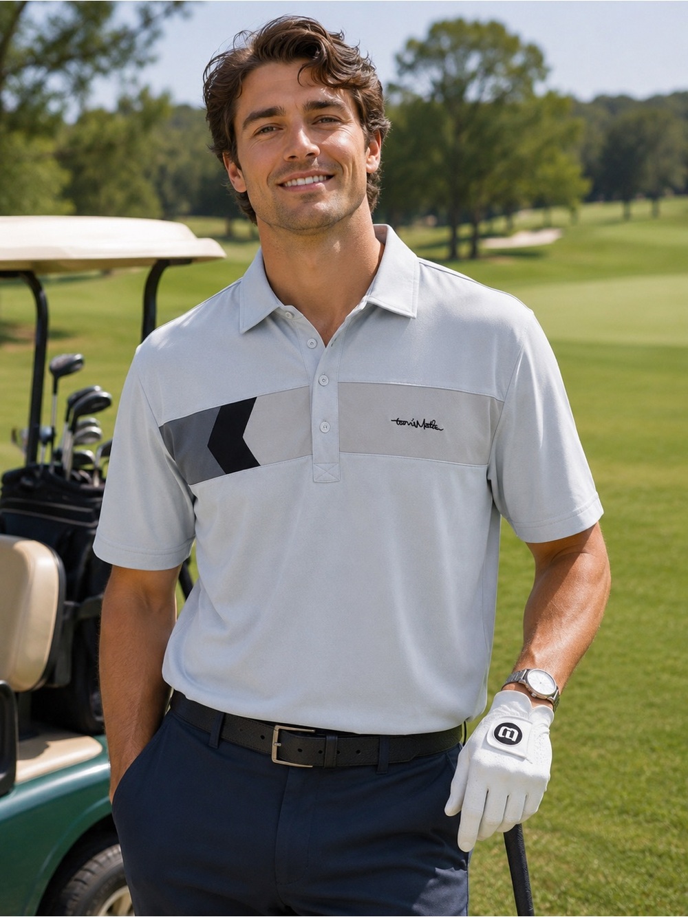 Travis Mathew Men’s Light Blue Polo with Gray and Black Accent